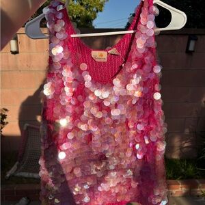 Vintage Liz Claiborne Fuchsia Sequin Silk Top 80s